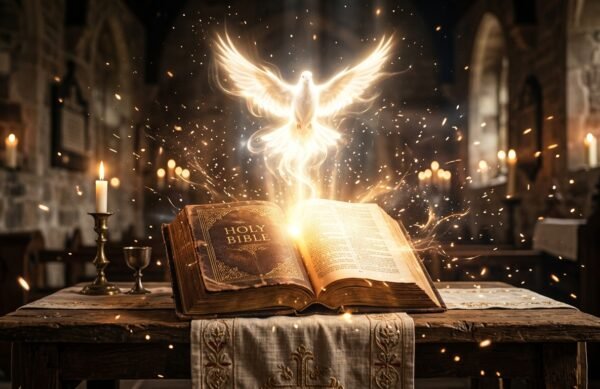 Open Bible and Falling Light