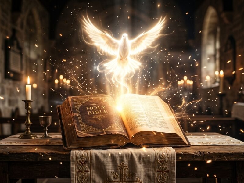 Open Bible and Falling Light