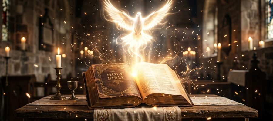 Open Bible and Falling Light