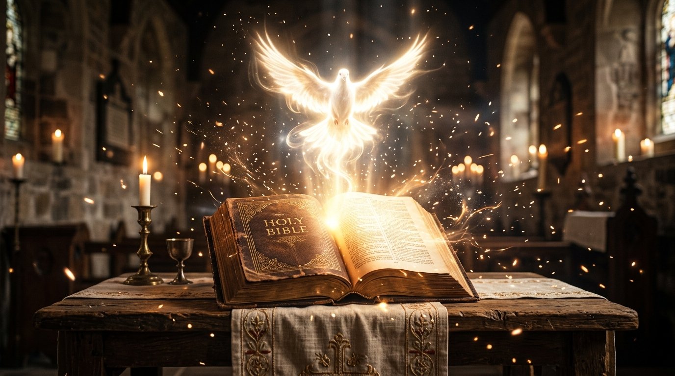 Open Bible and Falling Light